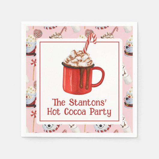 Waterverf Kerstfeest Hot Chocolate Cacao Party Servet (Voorkant)