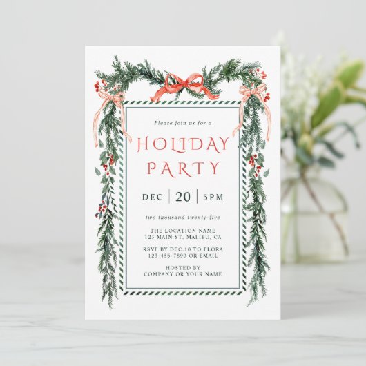 Waterverf kerstfeest in Garland Kaart (Staand voorkant)