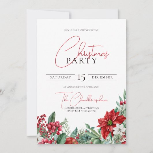 Waterverf kerstfeest in Poinsettia Kaart (Voorkant)