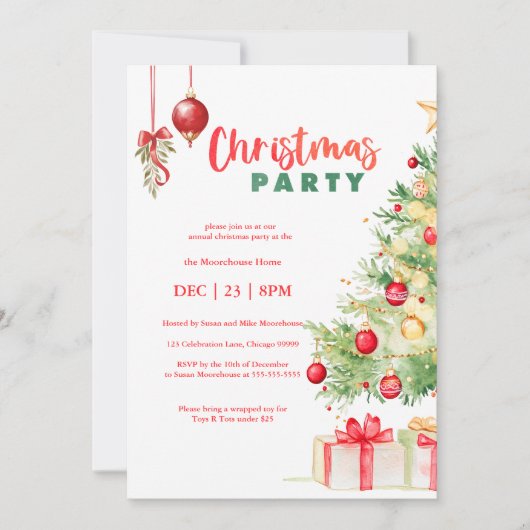 Waterverf kerstfeest kaart (Voorkant)