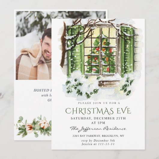 Waterverf kerstfeest op feestdag kaart (Voorkant / Achterkant)