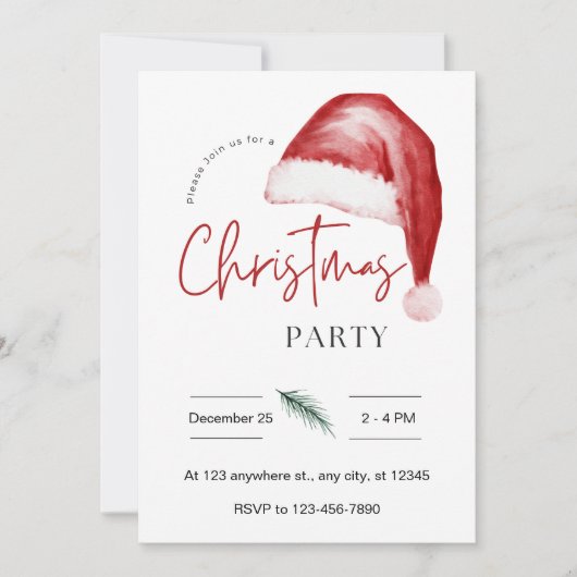 Waterverf Kerstfeest Santa Hoed Invitation Kaart (Voorkant)