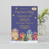 Waterverf kerstfeest Sneeuwdorp Folie Uitnodiging (Staand Voorkant)