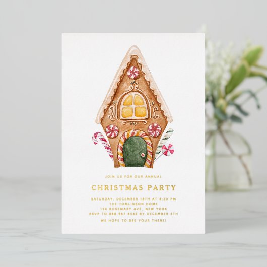 Waterverf kerstfeest talfeest folie uitnodiging (Staand Voorkant)