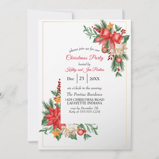 Waterverf kerstfeest uitnodiging (Voorkant)