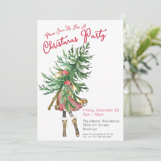 Waterverf kerstfeest uitnodiging (Staand voorkant)