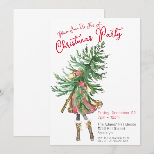 Waterverf kerstfeest uitnodiging (Voorkant / Achterkant)