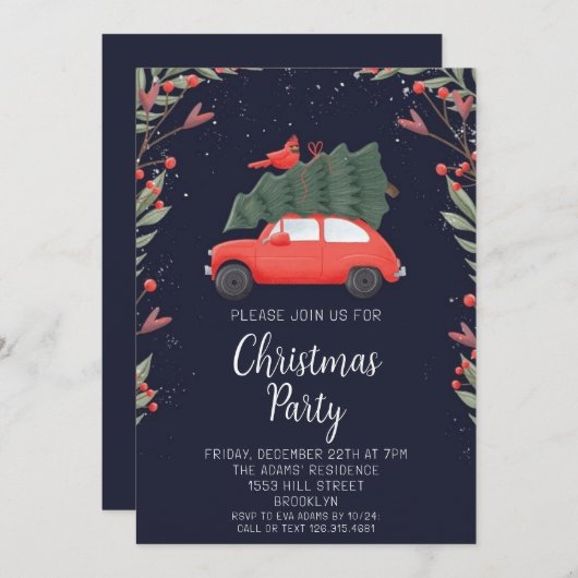 Waterverf kerstfeest uitnodiging (Voorkant / Achterkant)