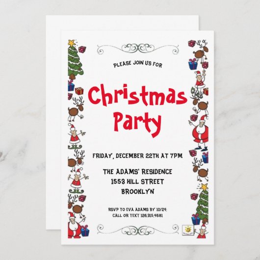 Waterverf kerstfeest uitnodiging (Voorkant / Achterkant)