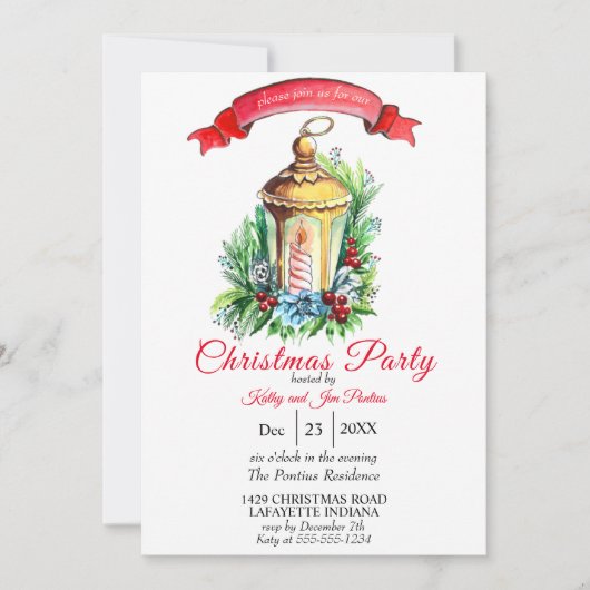 Waterverf kerstfeest uitnodiging (Voorkant)