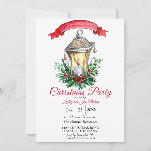 Waterverf kerstfeest uitnodiging (Voorkant)