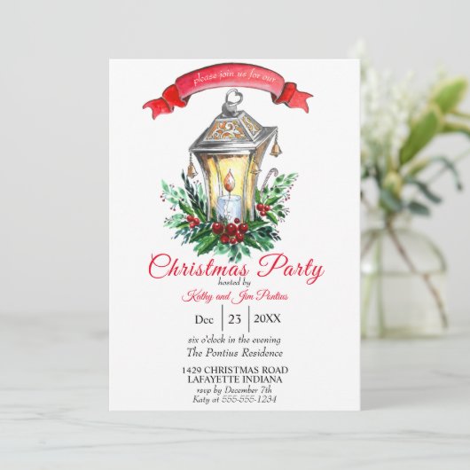 Waterverf kerstfeest uitnodiging (Staand voorkant)