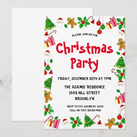 Waterverf kerstfeest uitnodiging (Voorkant / Achterkant)