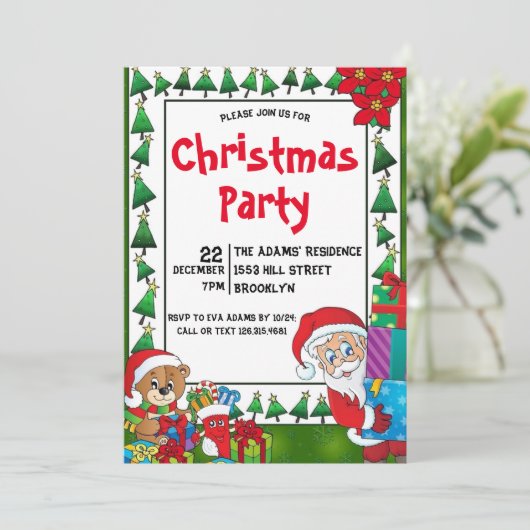 Waterverf kerstfeest uitnodiging (Staand voorkant)