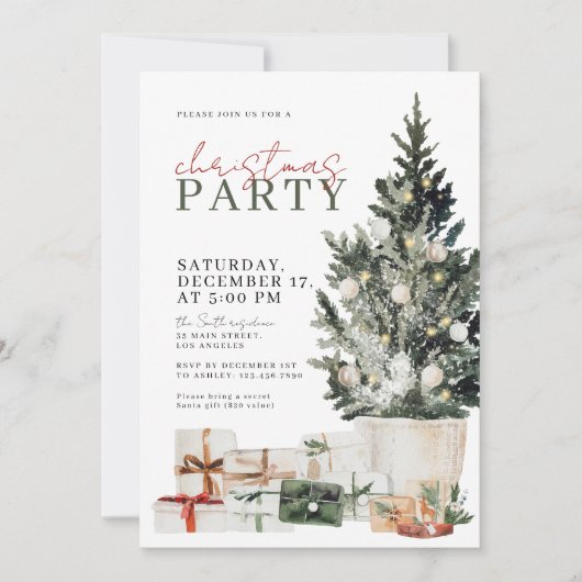 Waterverf kerstfeest uitnodiging (Voorkant)