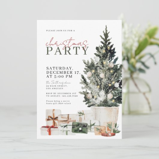 Waterverf kerstfeest uitnodiging (Staand voorkant)