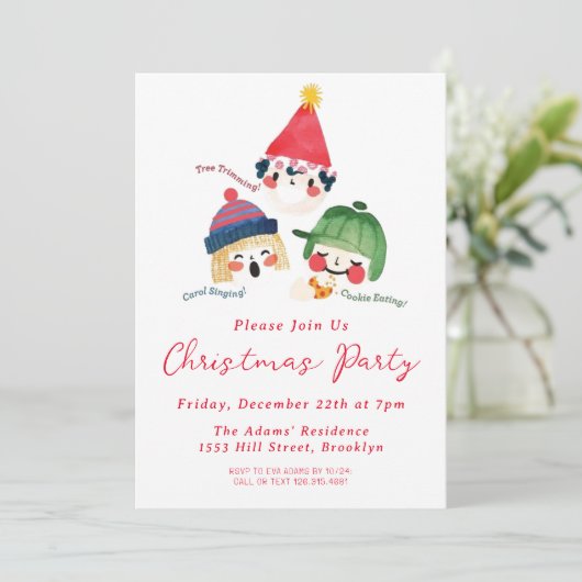 Waterverf kerstfeest uitnodiging (Staand voorkant)