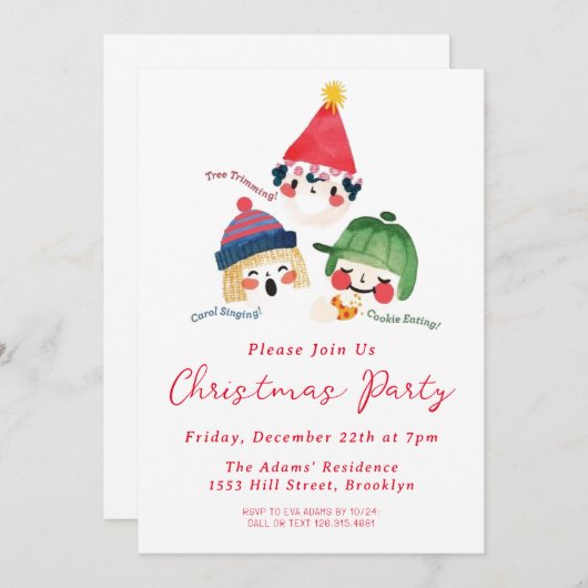 Waterverf kerstfeest uitnodiging (Voorkant / Achterkant)