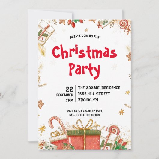 Waterverf kerstfeest uitnodiging (Voorkant)