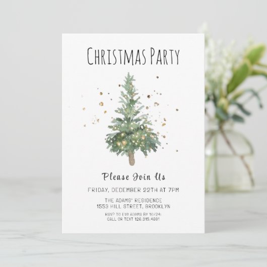 Waterverf kerstfeest uitnodiging (Staand voorkant)