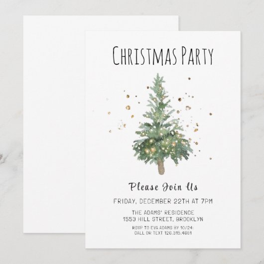 Waterverf kerstfeest uitnodiging (Voorkant / Achterkant)
