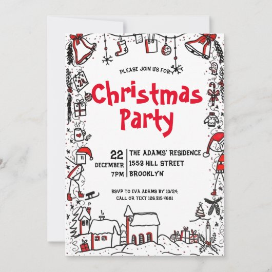 Waterverf kerstfeest uitnodiging (Voorkant)