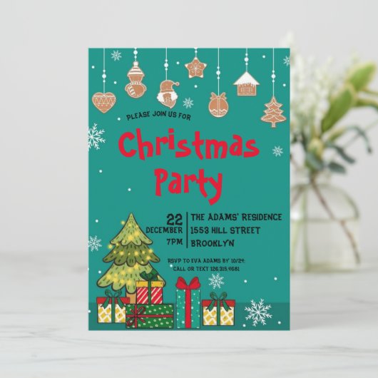 Waterverf kerstfeest uitnodiging (Staand voorkant)