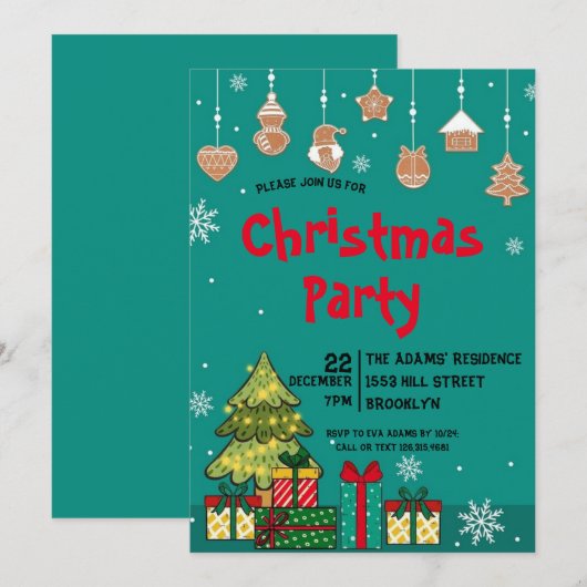 Waterverf kerstfeest uitnodiging (Voorkant / Achterkant)