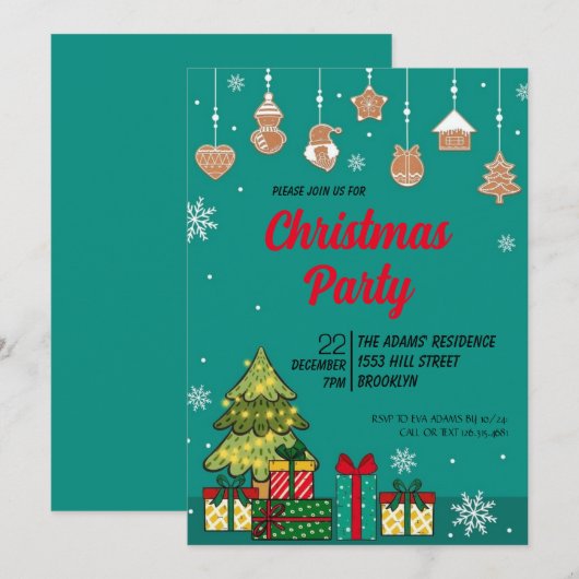 Waterverf kerstfeest uitnodiging (Voorkant / Achterkant)