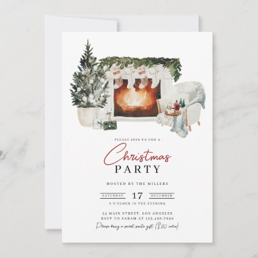 Waterverf kerstfeest uitnodiging (Voorkant)