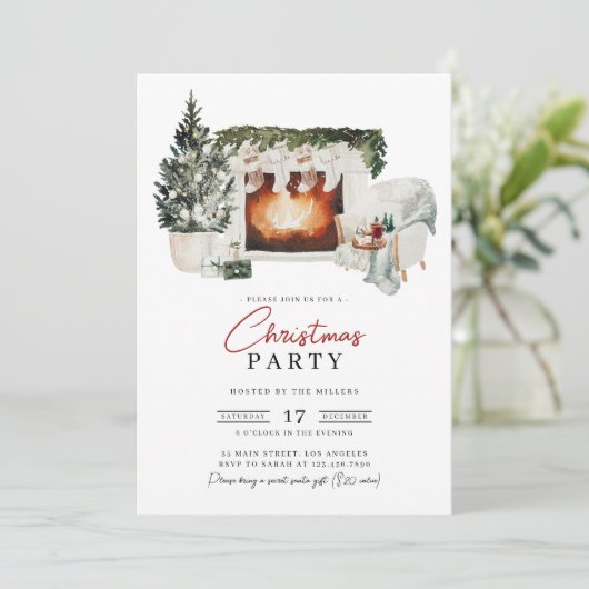 Waterverf kerstfeest uitnodiging (Staand voorkant)