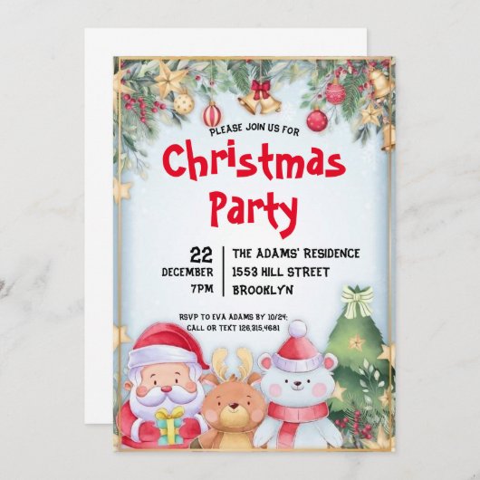 Waterverf kerstfeest uitnodiging (Voorkant / Achterkant)