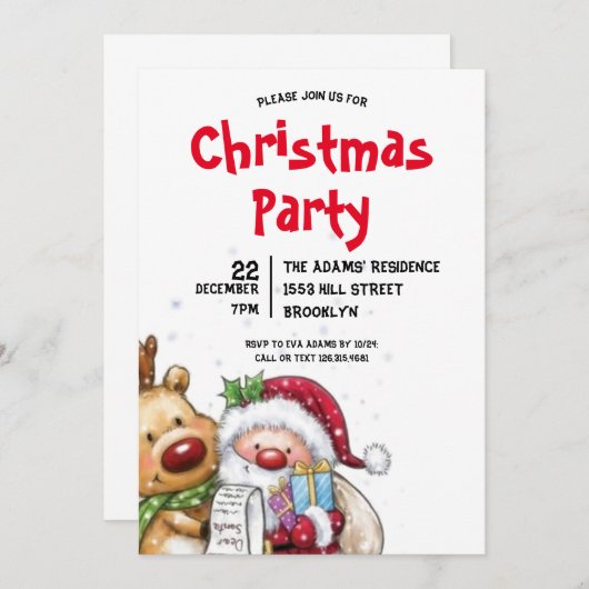 Waterverf kerstfeest uitnodiging (Voorkant / Achterkant)