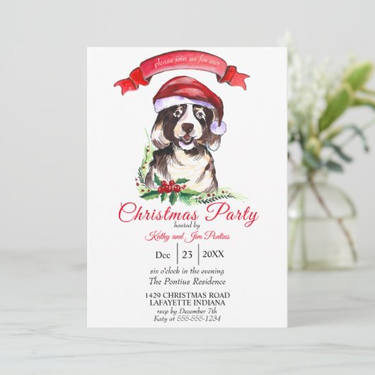 Waterverf kerstfeest uitnodiging (Staand voorkant)