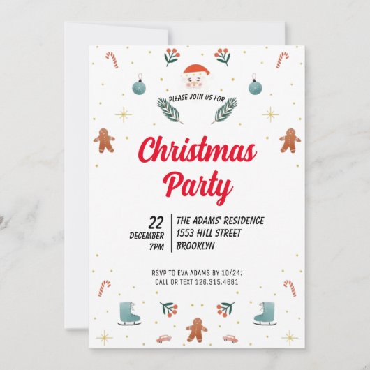 Waterverf kerstfeest uitnodiging (Voorkant)