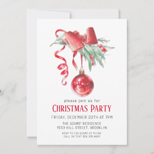 Waterverf kerstfeest uitnodiging (Voorkant)