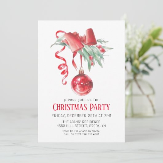 Waterverf kerstfeest uitnodiging (Staand voorkant)