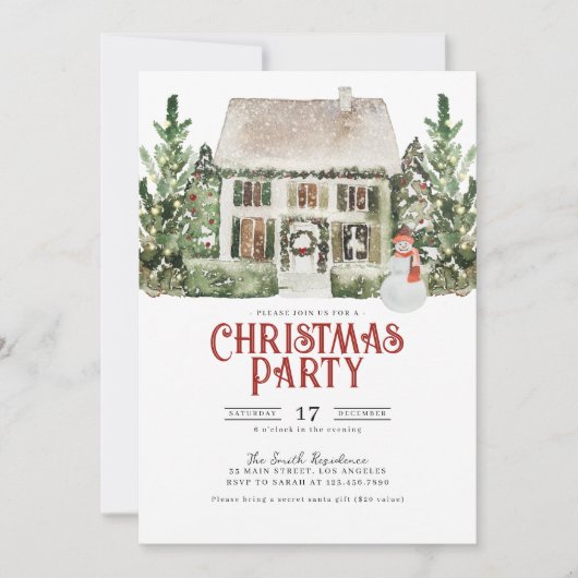 Waterverf kerstfeest uitnodiging (Voorkant)