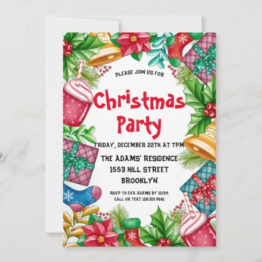 Waterverf kerstfeest uitnodiging (Voorkant)