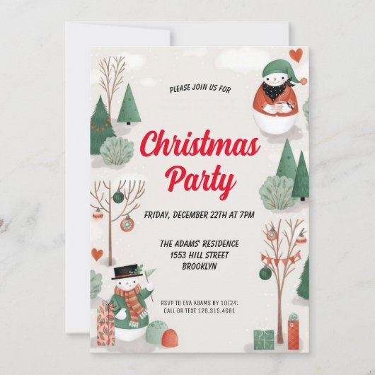 Waterverf kerstfeest uitnodiging (Voorkant)