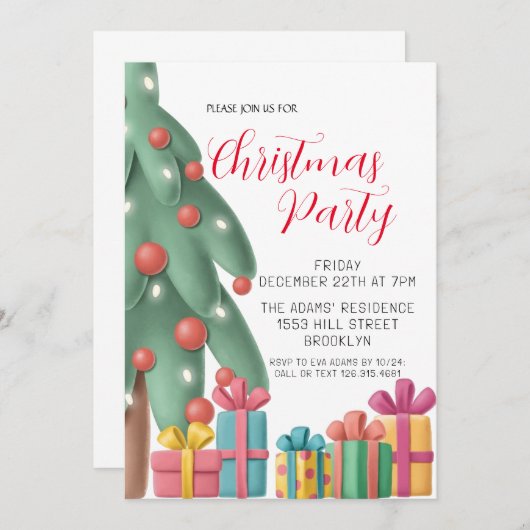 Waterverf kerstfeest uitnodiging (Voorkant / Achterkant)