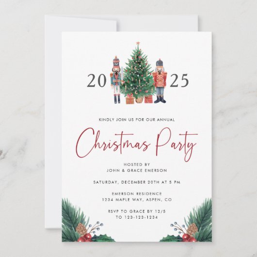Waterverf kerstfeest uitnodiging (Voorkant)