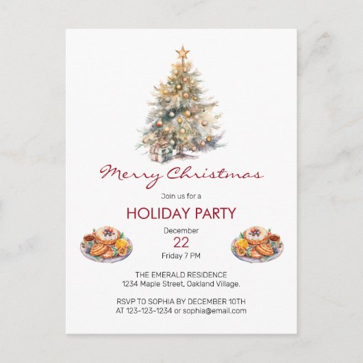 Waterverf Kerstfeest Uitnodiging Briefkaart (Voorkant)