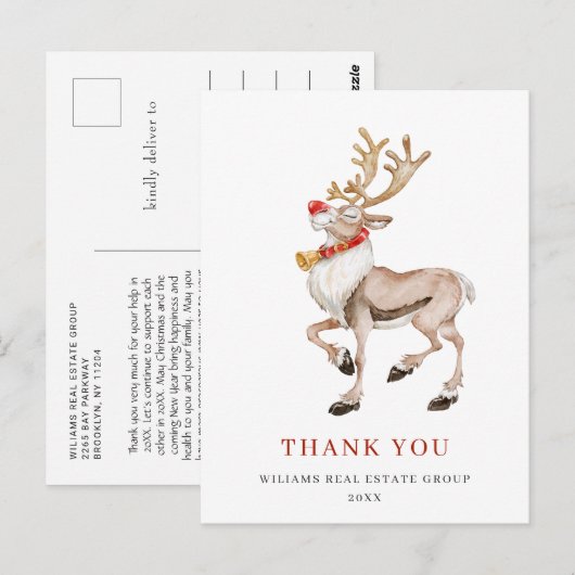 Waterverf kerstfeestdag bedankt briefkaart (Voorkant / Achterkant)