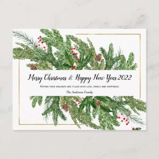 Waterverf kerstfeestdag en nieuwjaar 2022 briefkaart (Voorkant)