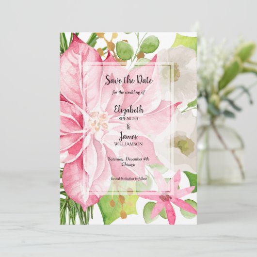 Waterverf kerstfeestdag Floral Save The Date (Staand voorkant)