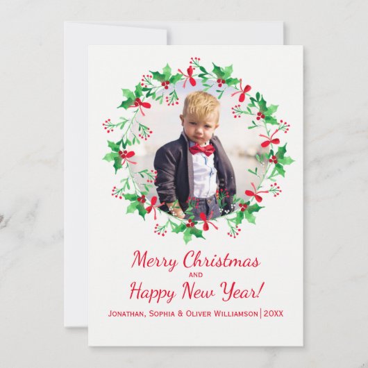 Waterverf kerstfeestdag foto feestdagenkaart (Voorkant)