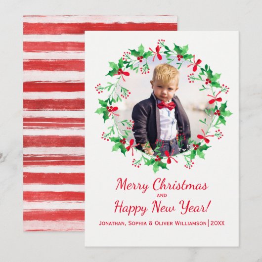 Waterverf kerstfeestdag foto feestdagenkaart (Voorkant / Achterkant)