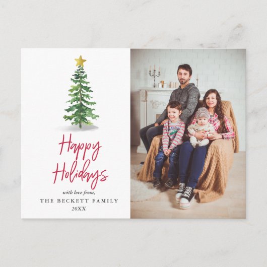 Waterverf kerstfeestdag foto's feestdagenkaart (Voorkant)