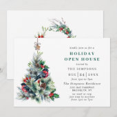 Waterverf kerstfeestdag in Pine Tree Open House Kaart (Voorkant / Achterkant)